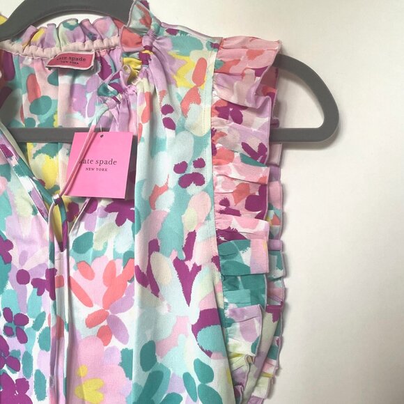 Kate Spade Painted Petals Tie-Neck Ruffle Floral Blouse Top Shirt - Picture 4 of 7